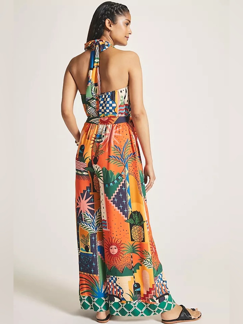 Farm Rio x Anthropologie MEDIUM halterneck printed wide leg jumpsuit - Picture 2 of 12
